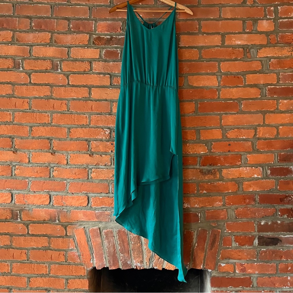 Mason Teal Asymmetrical Silk Tie-Neck Dress, size 4